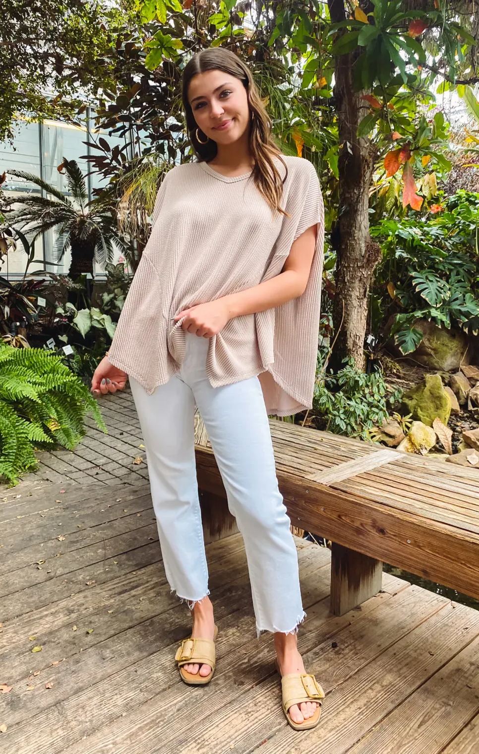 Corded V Neck Handkerchief Hem Top