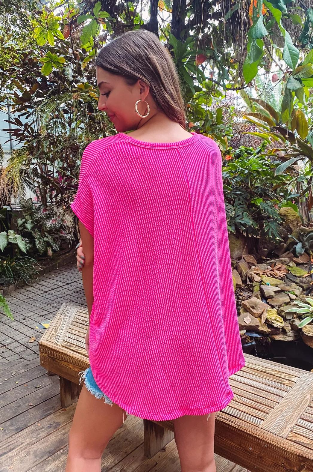 Corded V Neck Handkerchief Hem Top