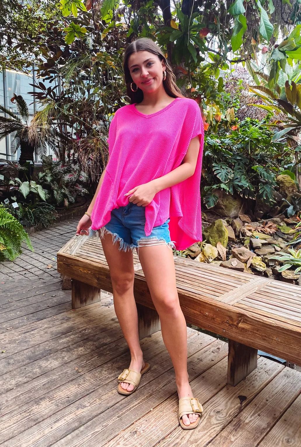 Corded V Neck Handkerchief Hem Top