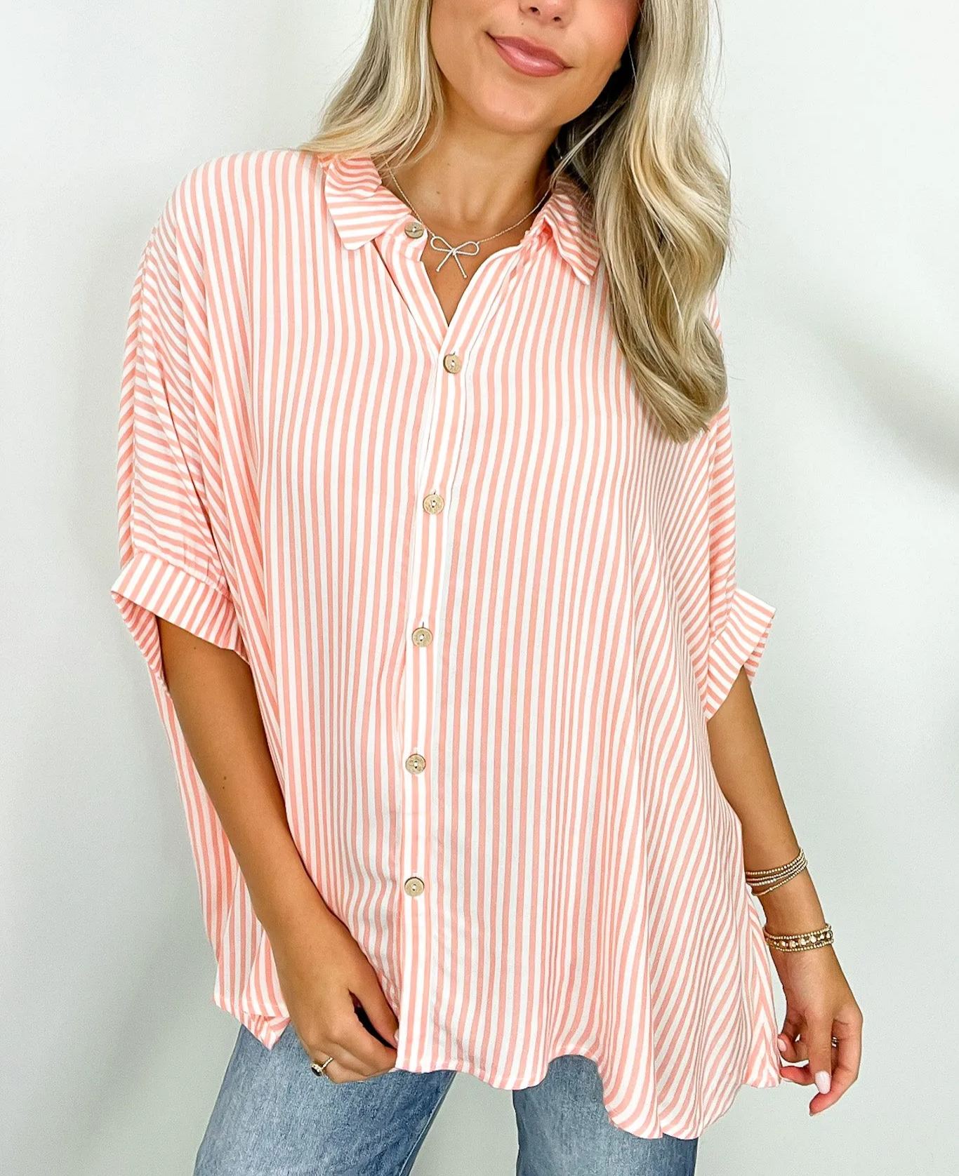 JoJo Striped Button Down Relaxed Top