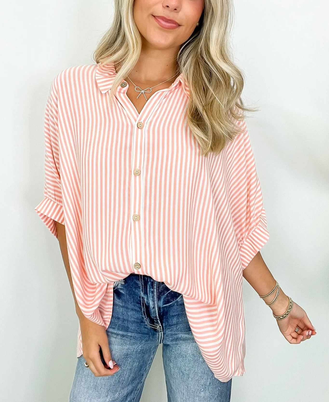 JoJo Striped Button Down Relaxed Top
