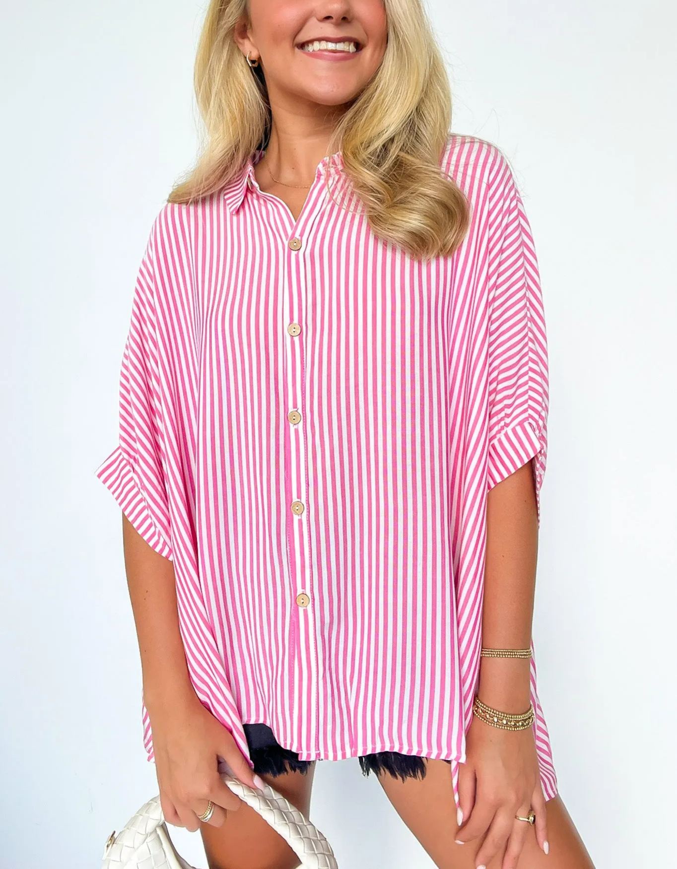 JoJo Striped Button Down Relaxed Top