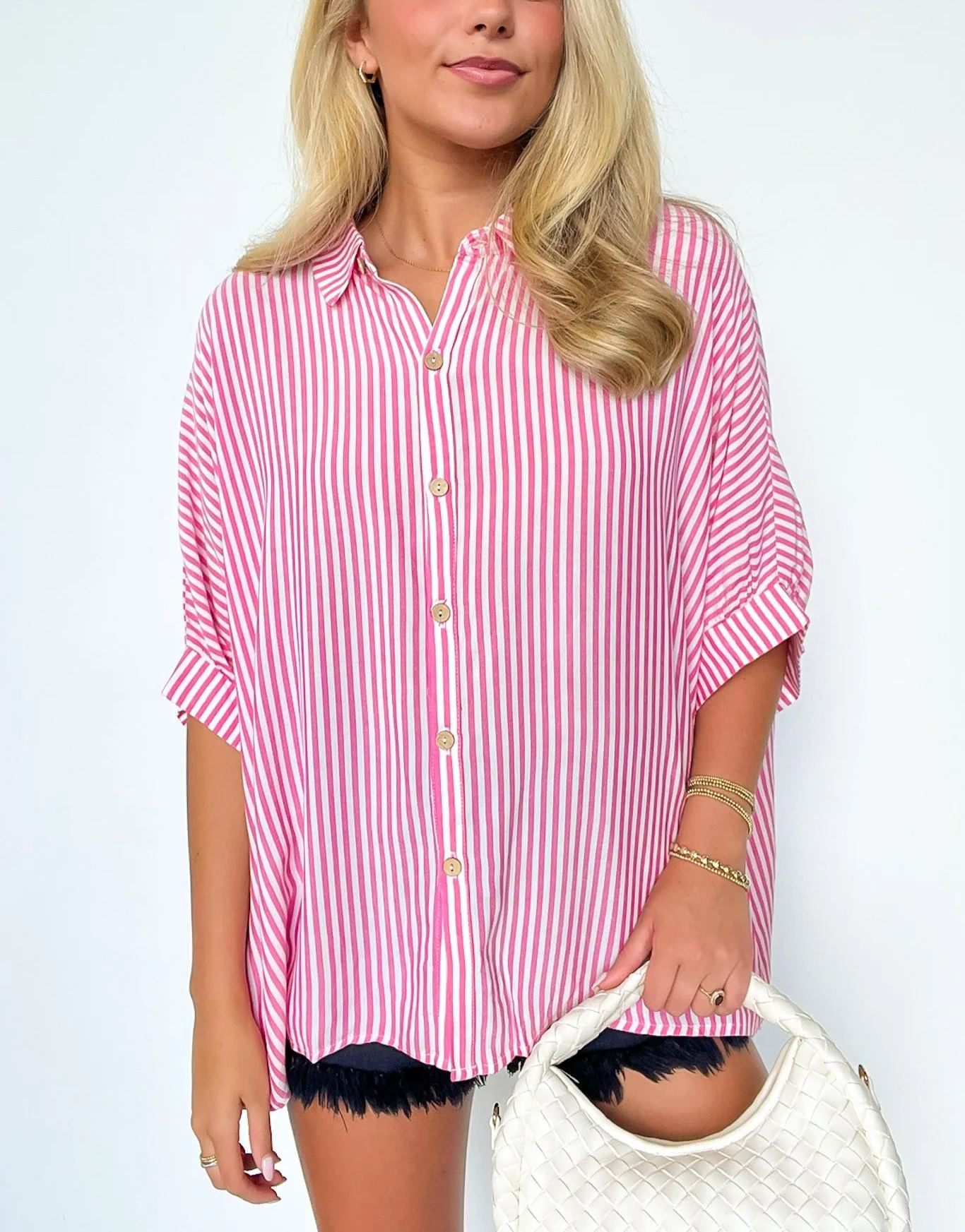 JoJo Striped Button Down Relaxed Top