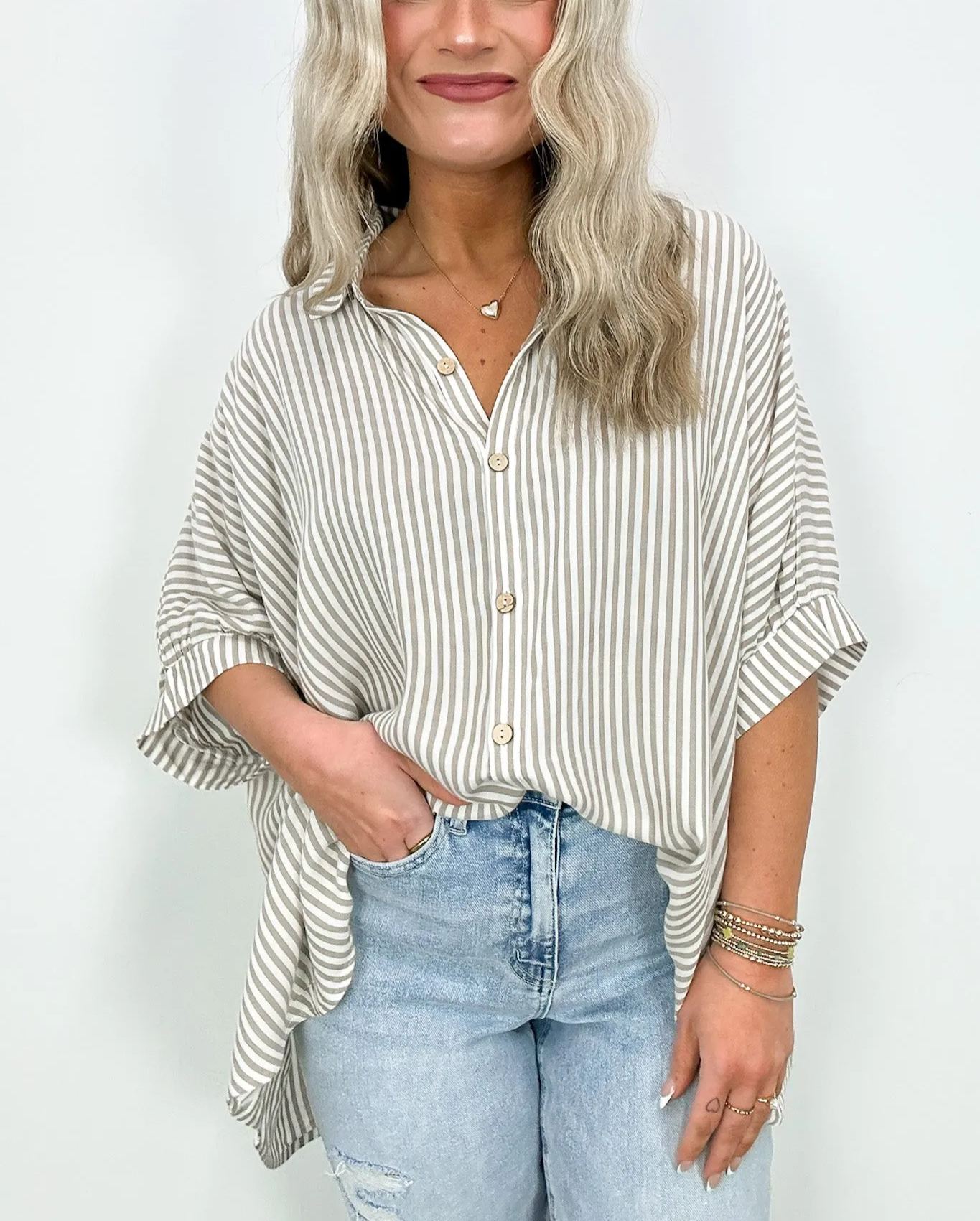 JoJo Striped Button Down Relaxed Top