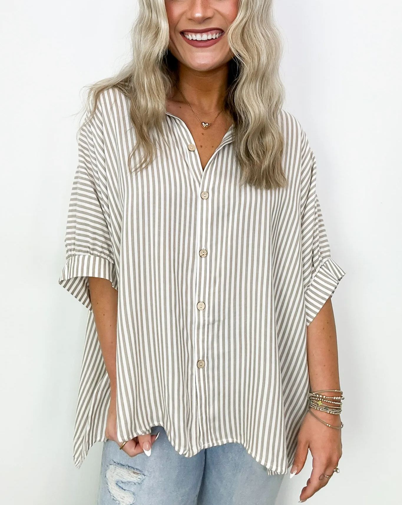 JoJo Striped Button Down Relaxed Top