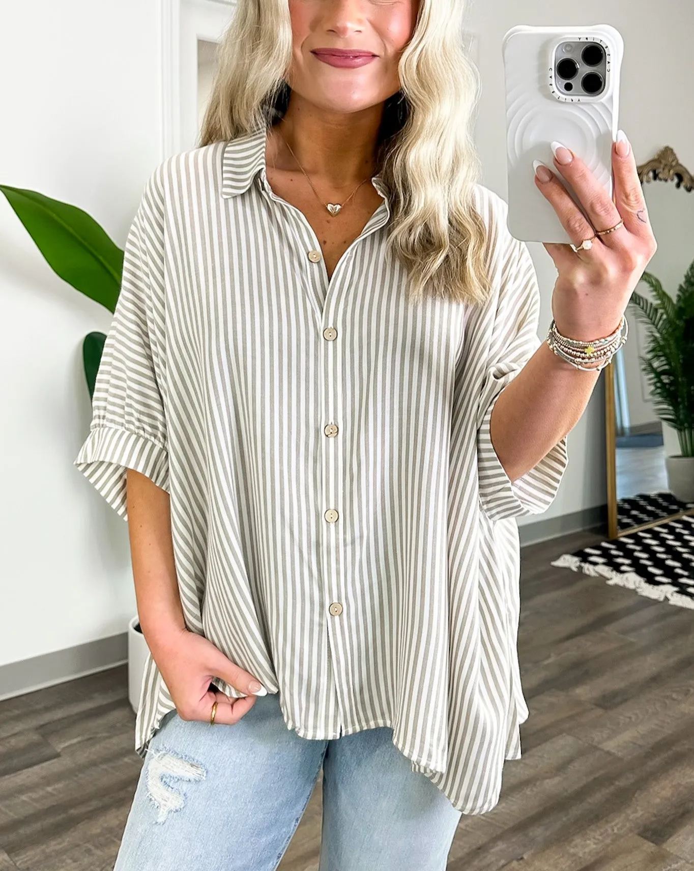 JoJo Striped Button Down Relaxed Top