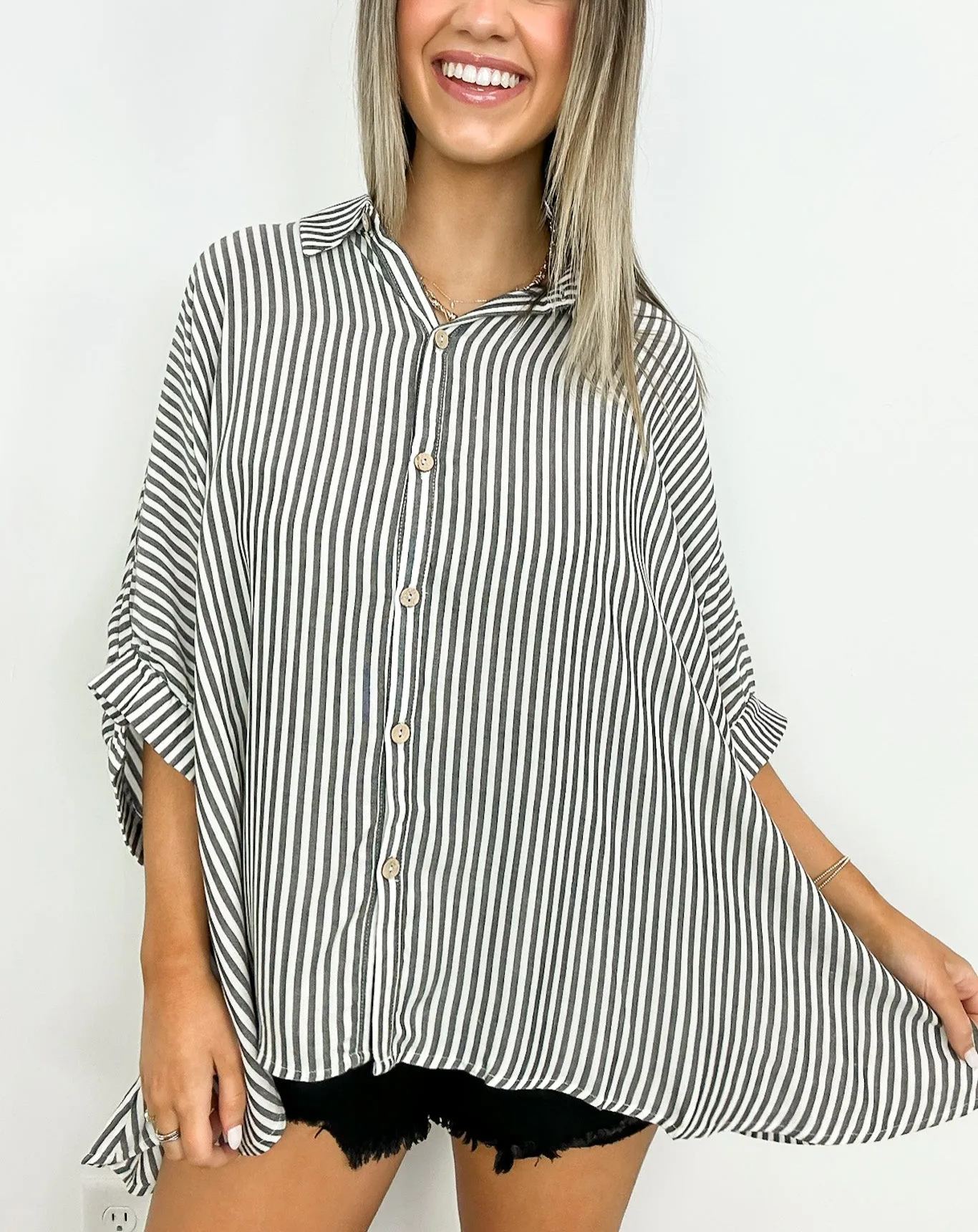 JoJo Striped Button Down Relaxed Top