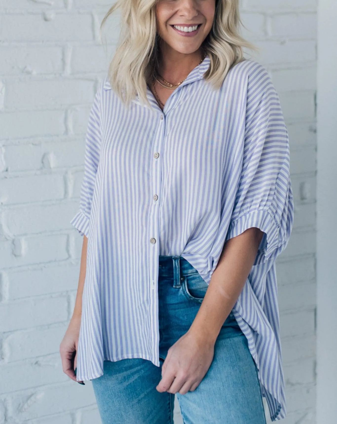JoJo Striped Button Down Relaxed Top