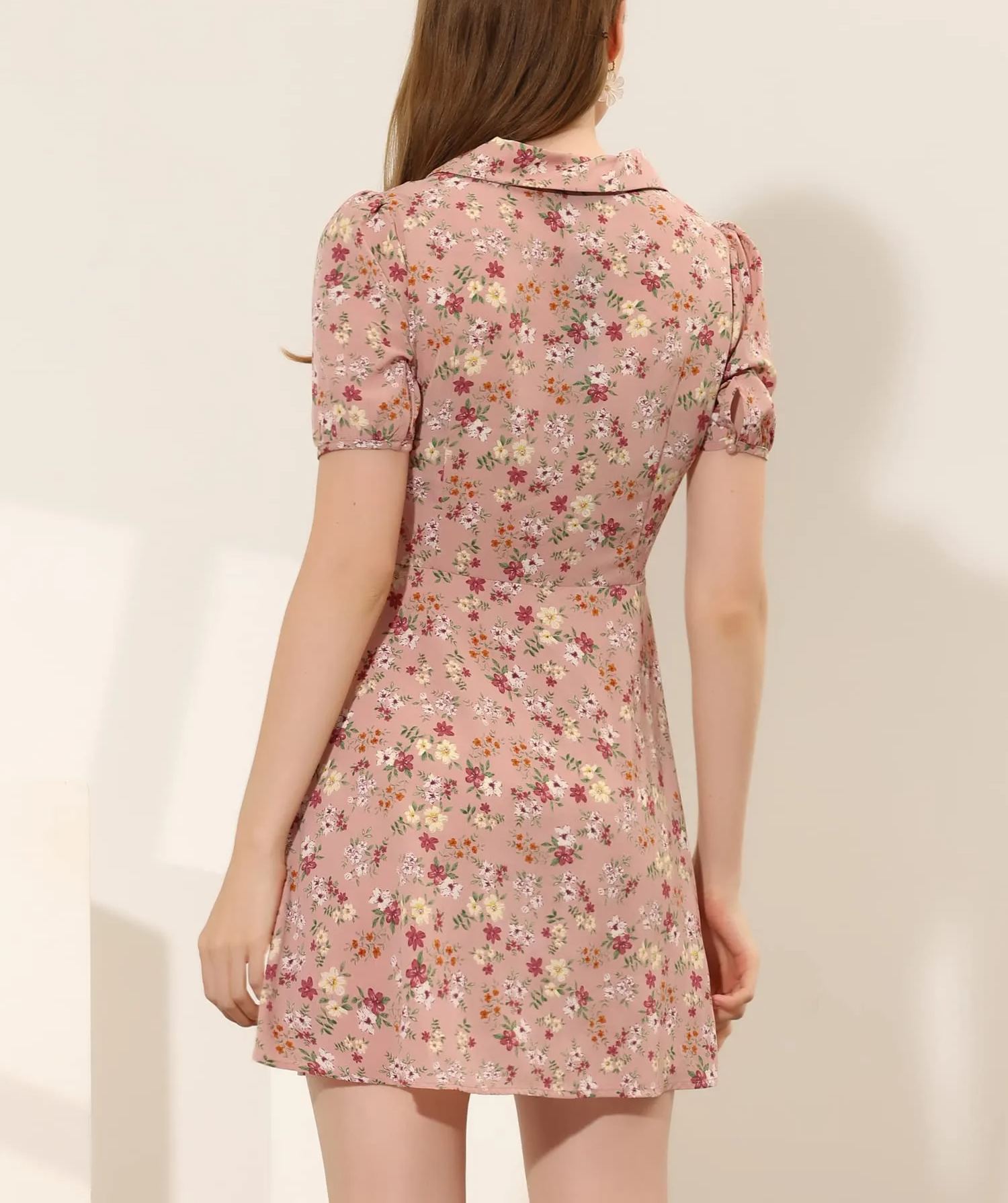 Women's Floral Print Short Sleeve Above Knee Shirt Dress