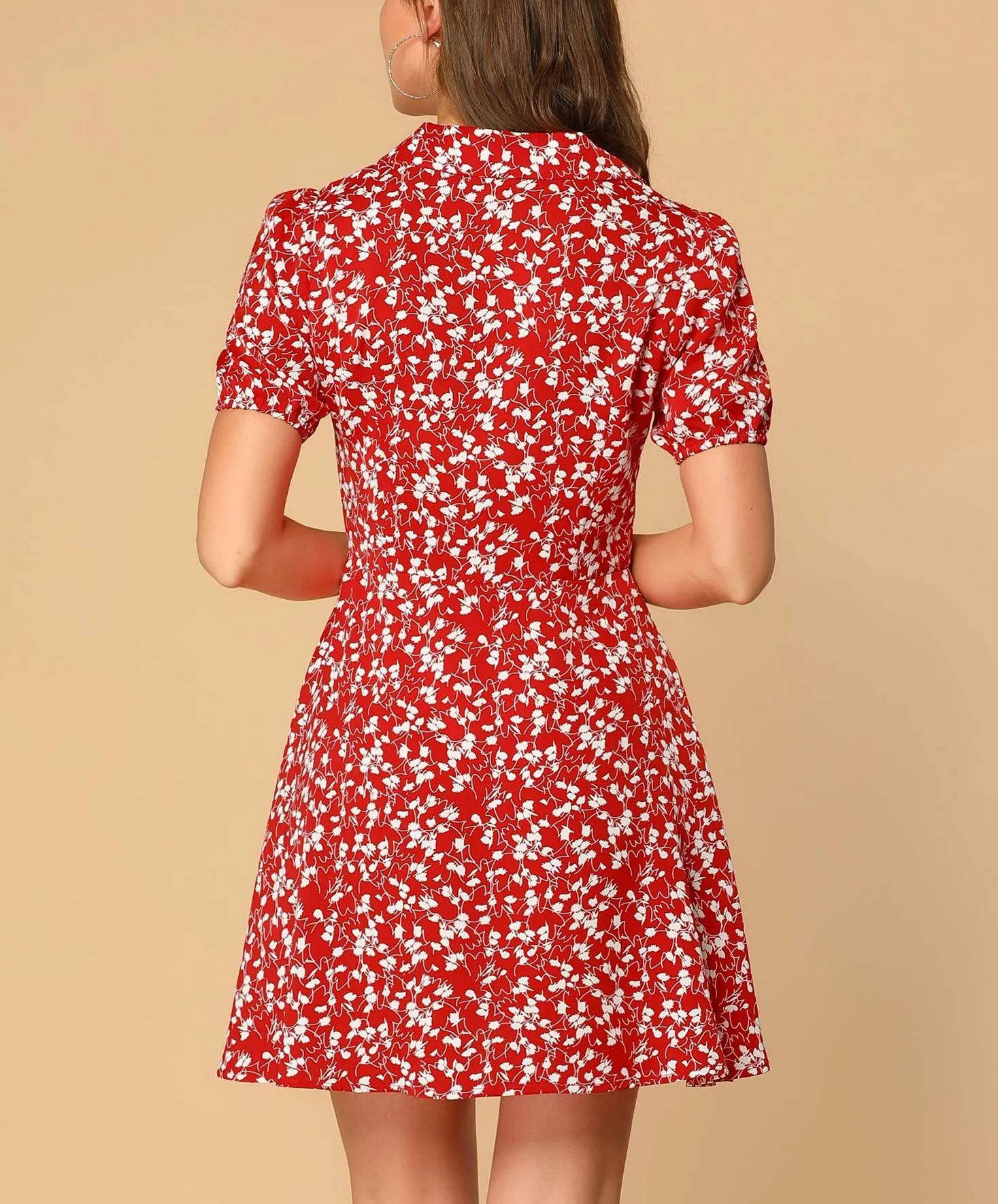 Women's Floral Print Short Sleeve Above Knee Shirt Dress