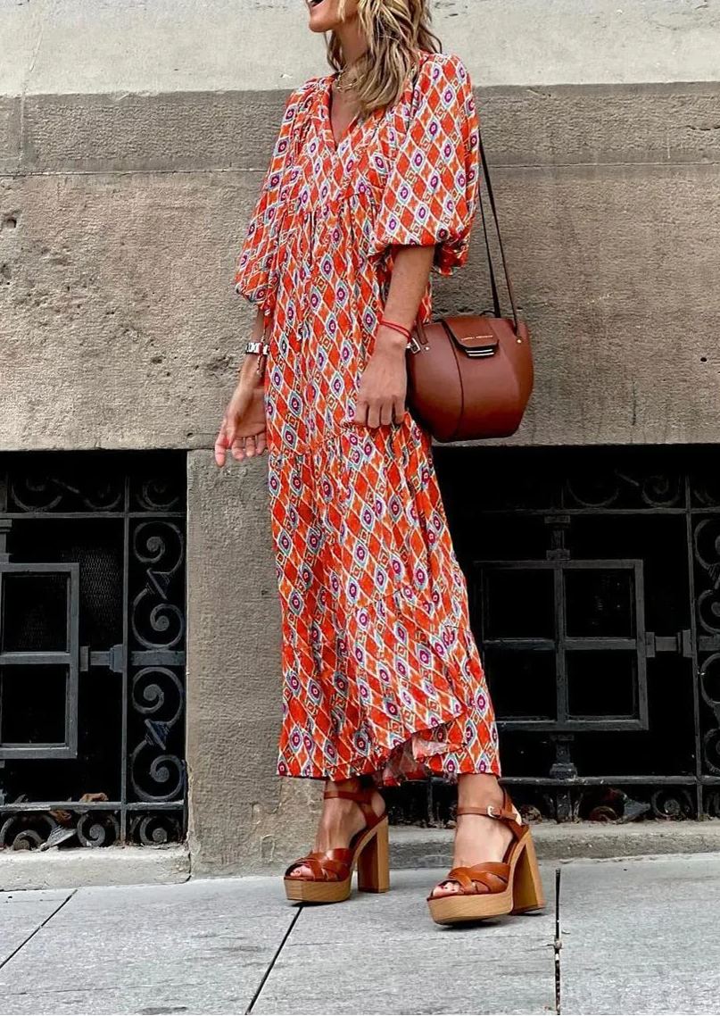 Women's Boho Puff Sleeve Maxi Dress (Buy 2 Free Shipping)