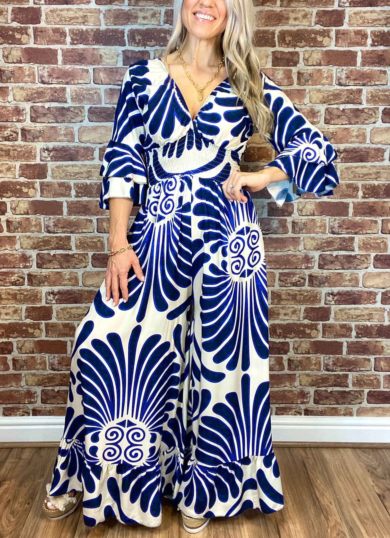 Vintage Floral Ruffle Sleeve Jumpsuit