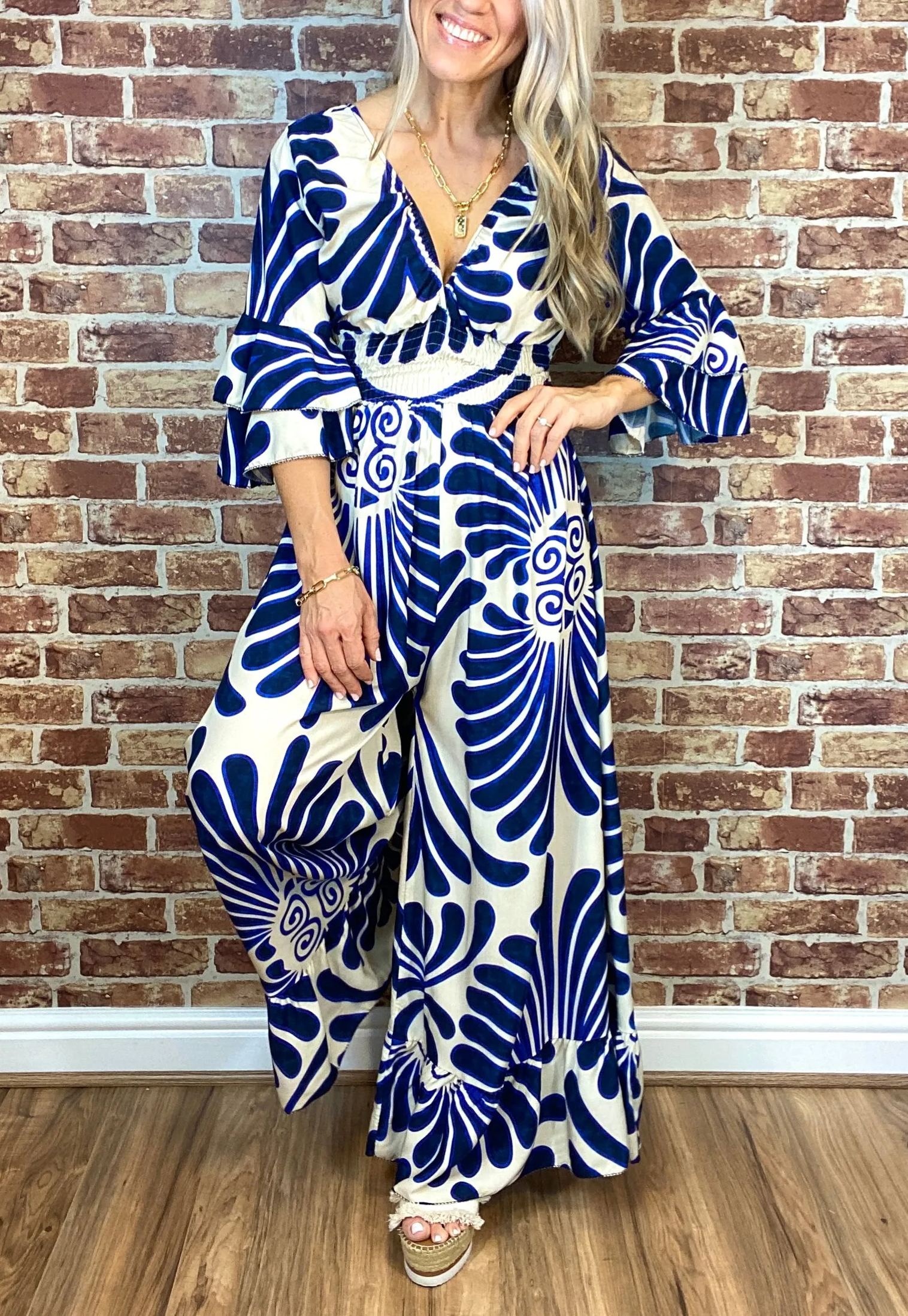 Vintage Floral Ruffle Sleeve Jumpsuit