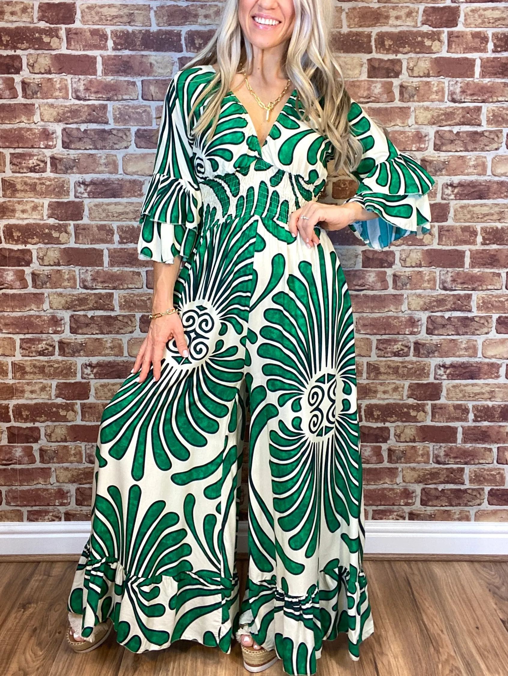 Vintage Floral Ruffle Sleeve Jumpsuit