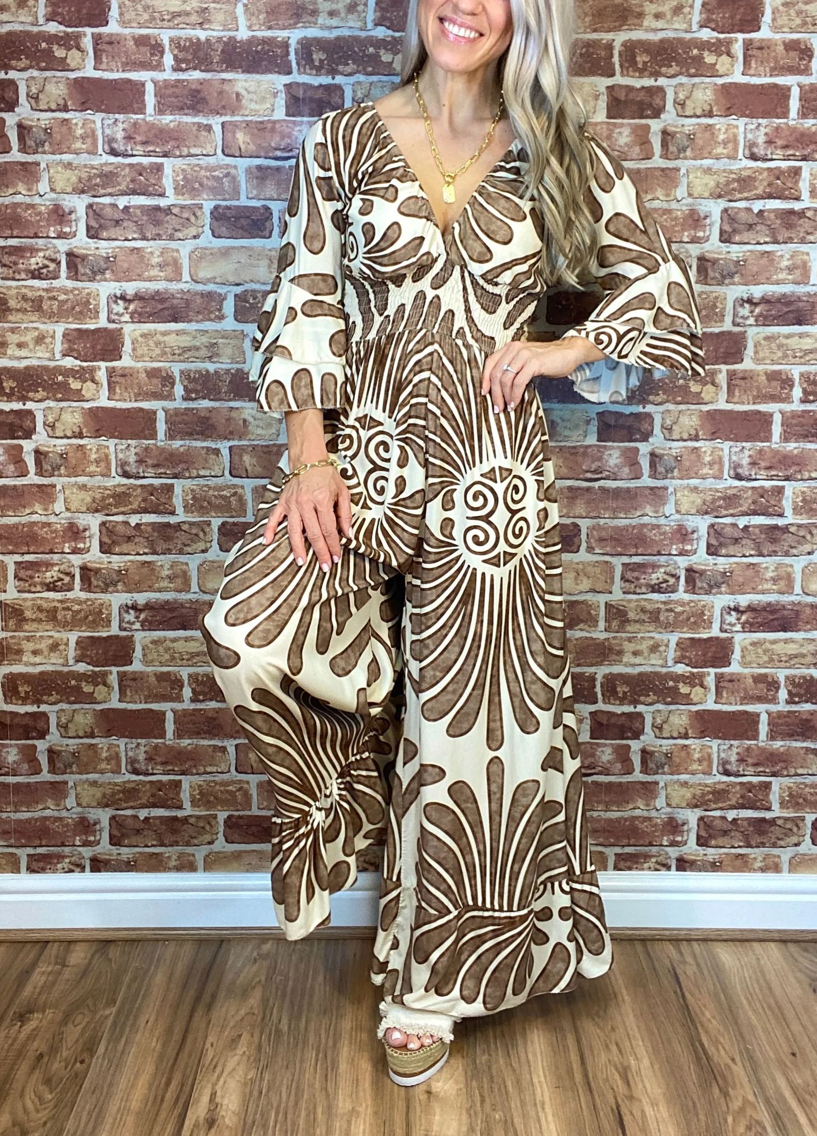 Vintage Floral Ruffle Sleeve Jumpsuit