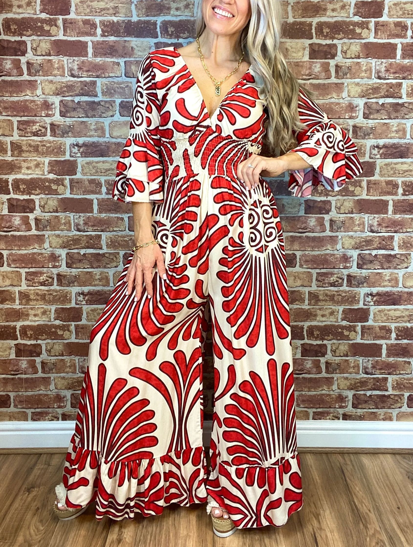 Vintage Floral Ruffle Sleeve Jumpsuit