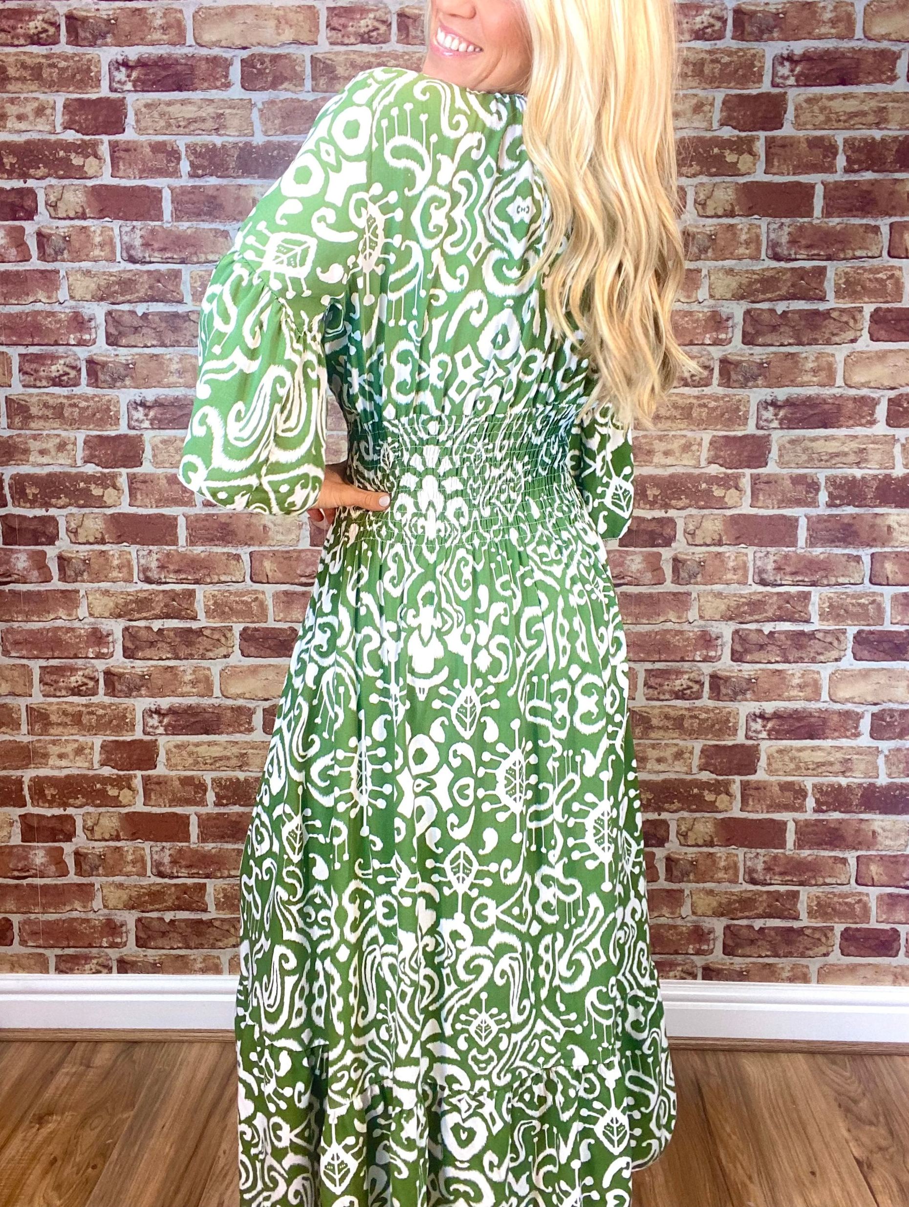 Summer Hot Sale Women's V-neck Half-Sleeve Printed Flowing Stretch Dress