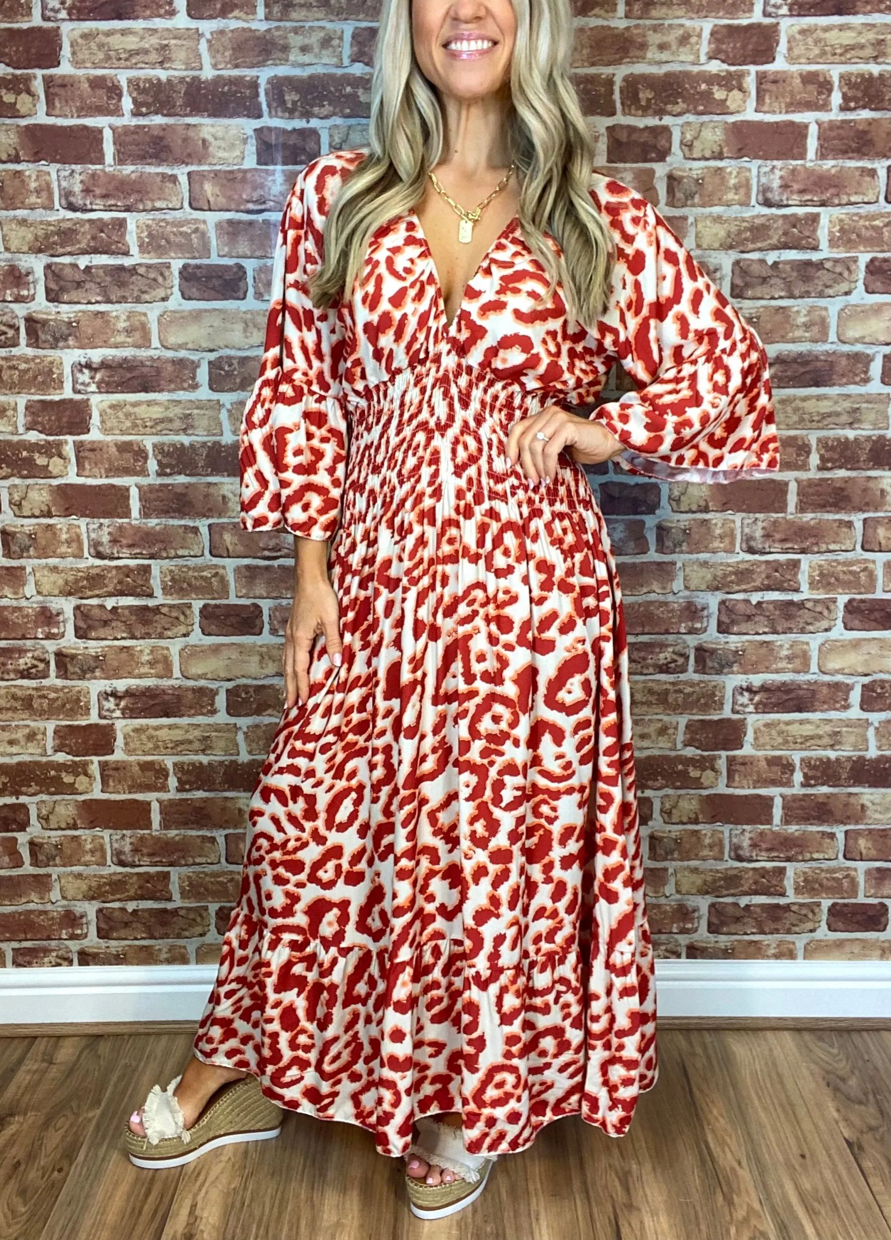 Summer Hot Sale Women's V-neck Half-Sleeve Printed Flowing Stretch Dress