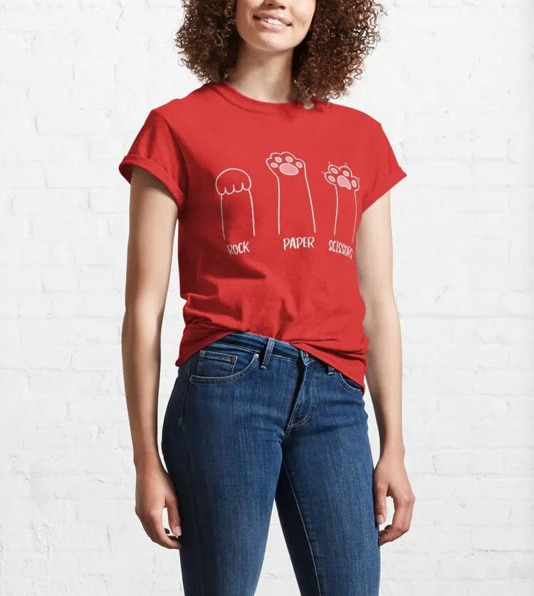 Rock Paper Scissors Hand Game Cute Paw Funny Cat Cotton T-Shirt