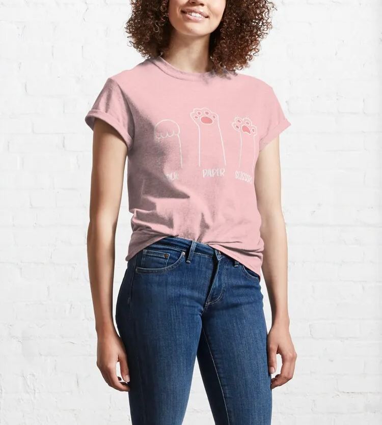 Rock Paper Scissors Hand Game Cute Paw Funny Cat Cotton T-Shirt