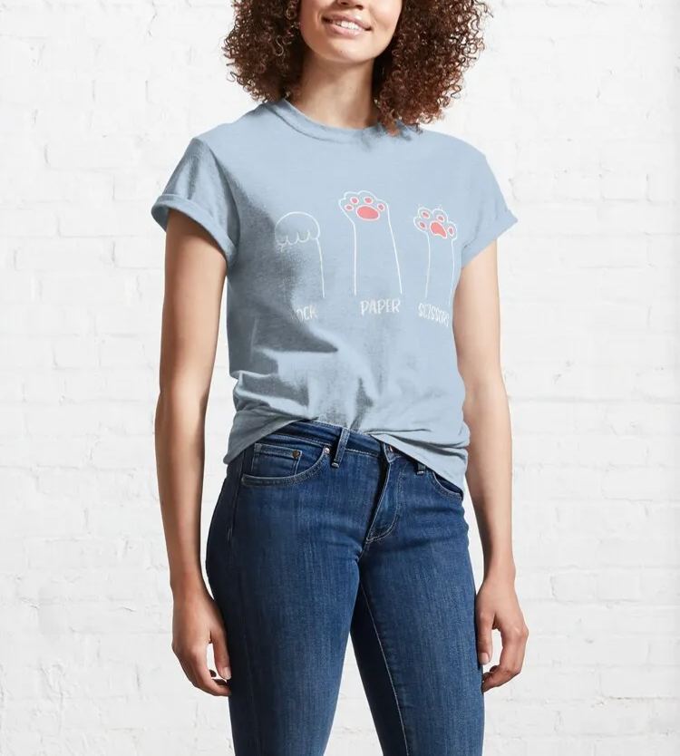 Rock Paper Scissors Hand Game Cute Paw Funny Cat Cotton T-Shirt