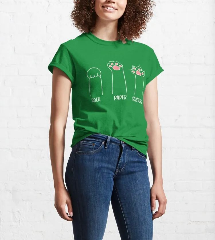 Rock Paper Scissors Hand Game Cute Paw Funny Cat Cotton T-Shirt