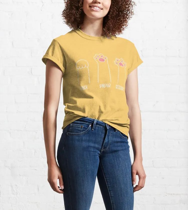 Rock Paper Scissors Hand Game Cute Paw Funny Cat Cotton T-Shirt