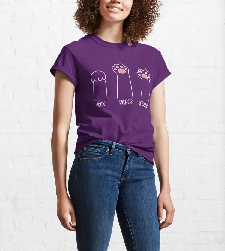 Rock Paper Scissors Hand Game Cute Paw Funny Cat Cotton T-Shirt