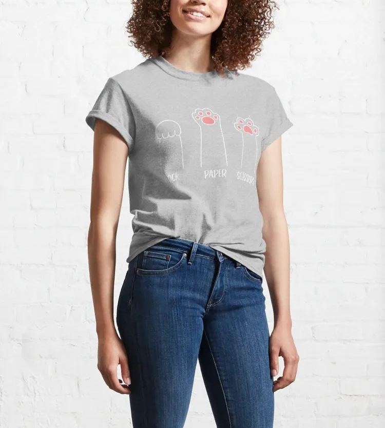 Rock Paper Scissors Hand Game Cute Paw Funny Cat Cotton T-Shirt