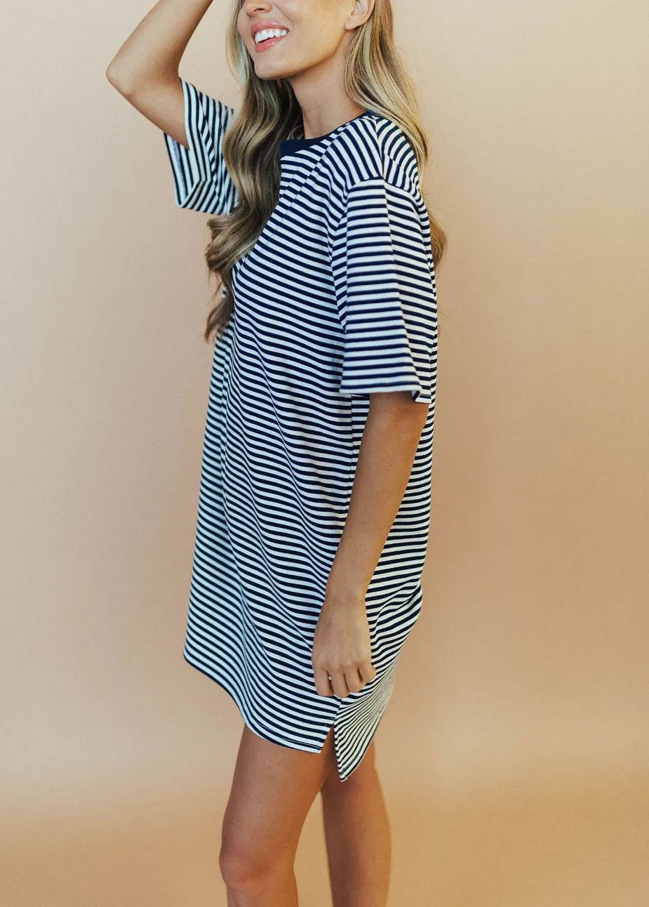 2024 Round Neck Cotton Striped Dress