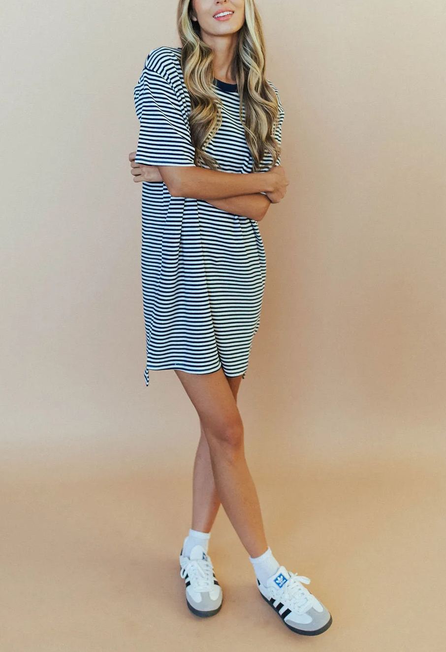 2024 Round Neck Cotton Striped Dress
