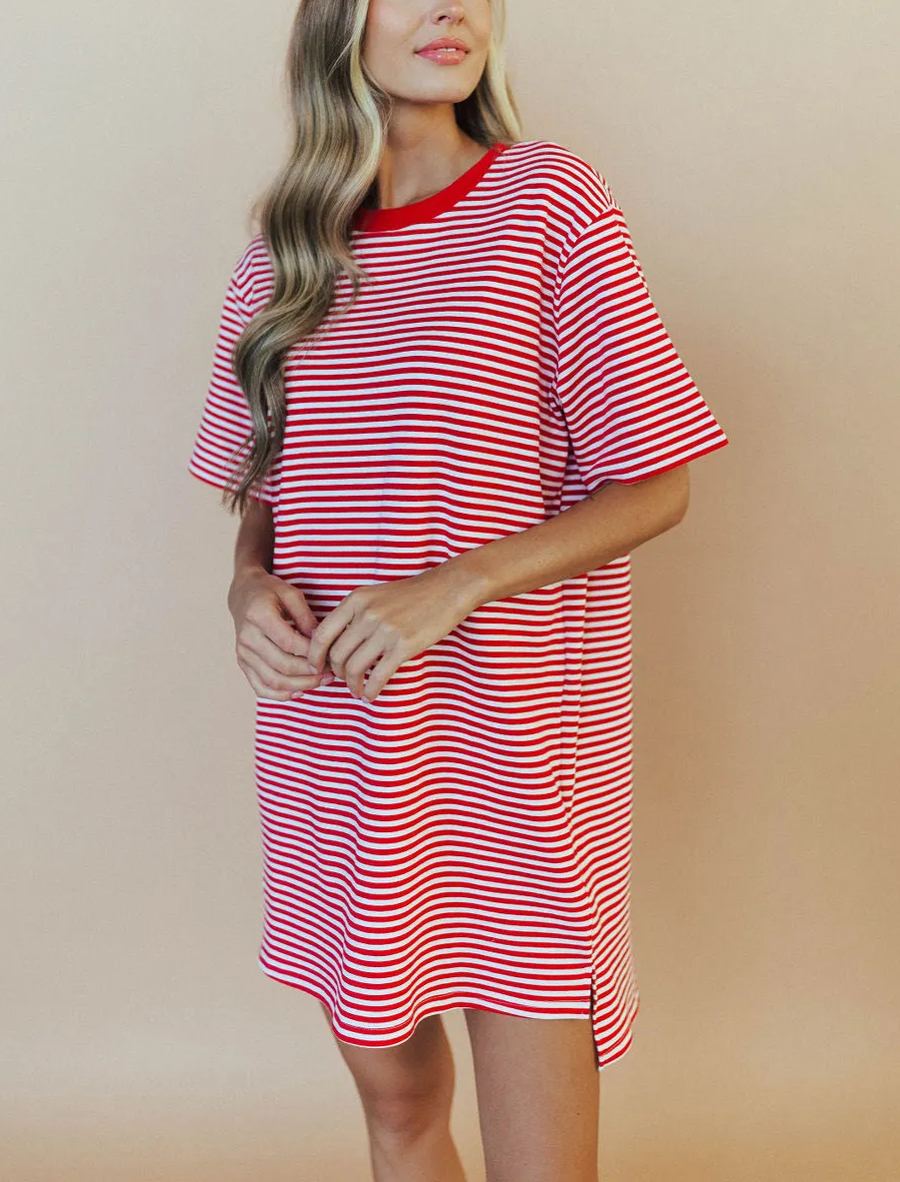 2024 Round Neck Cotton Striped Dress