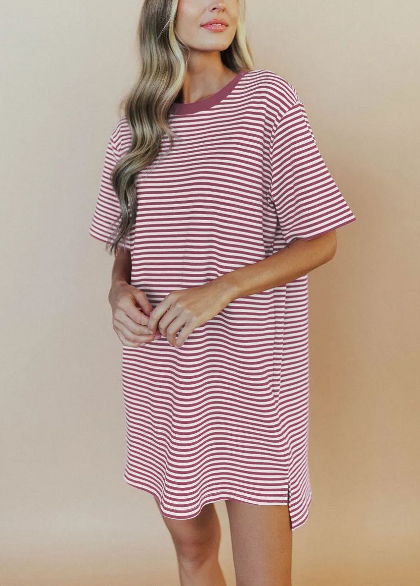 2024 Round Neck Cotton Striped Dress