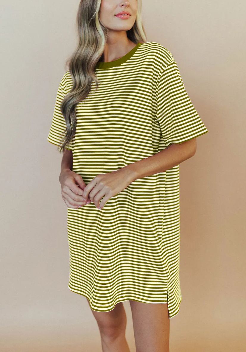 2024 Round Neck Cotton Striped Dress