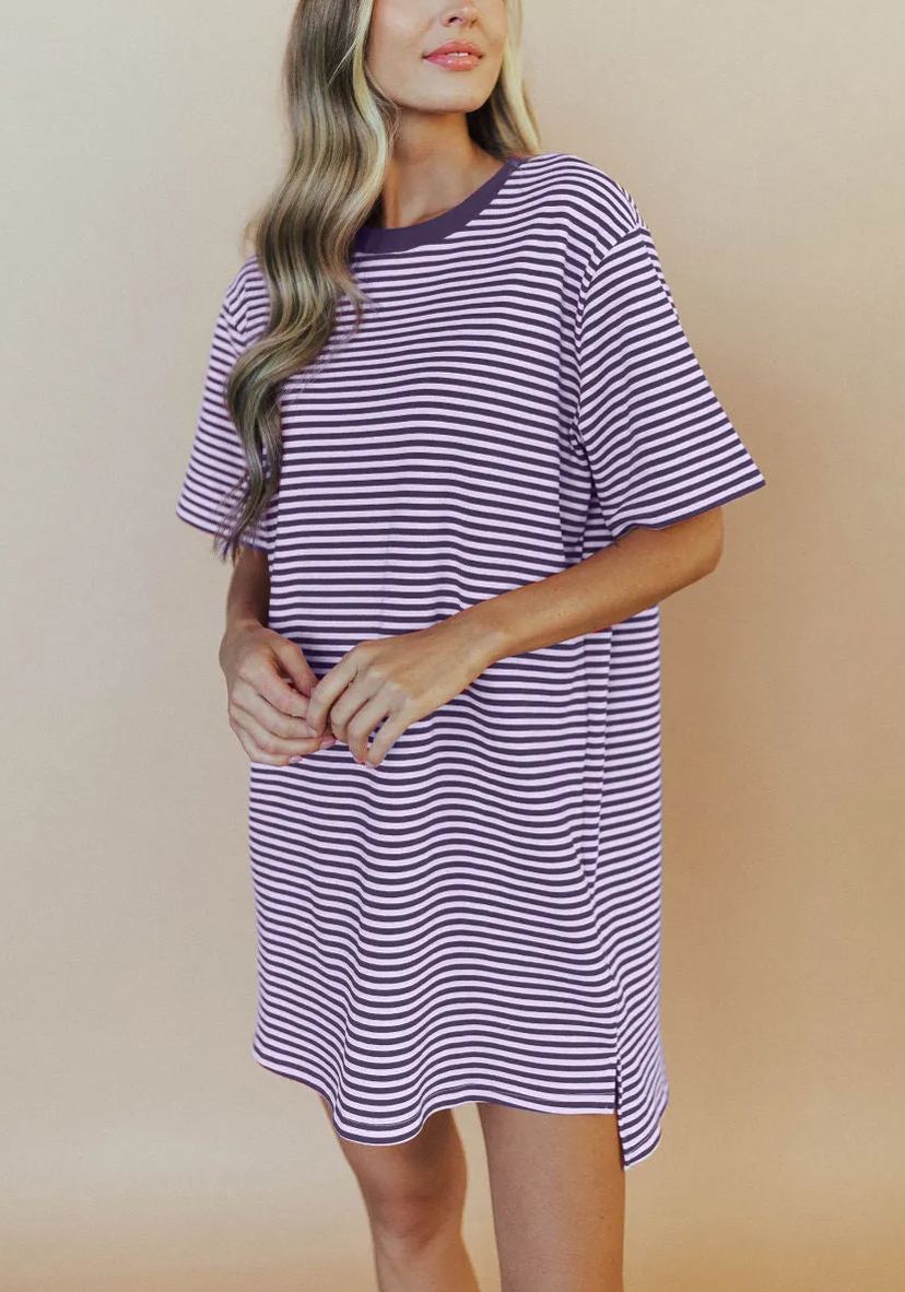 2024 Round Neck Cotton Striped Dress