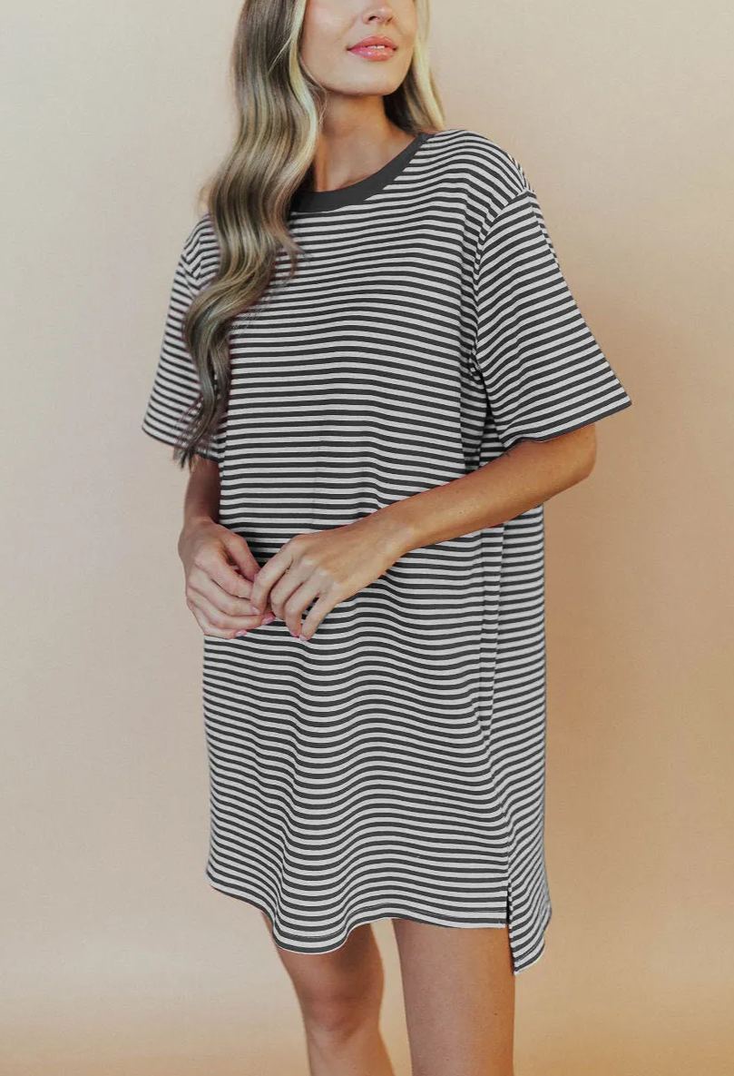 2024 Round Neck Cotton Striped Dress