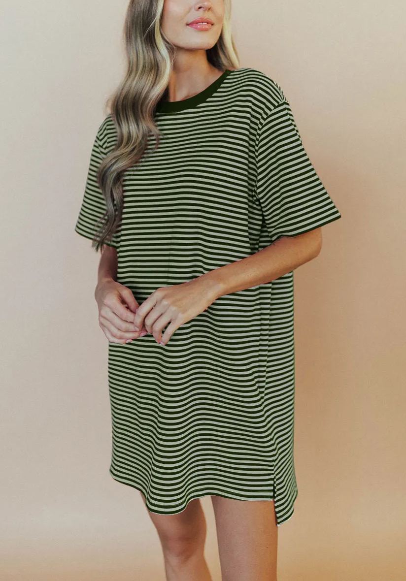 2024 Round Neck Cotton Striped Dress