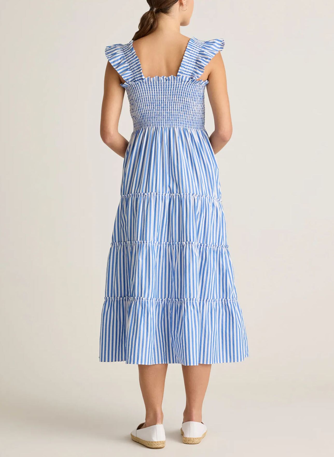 Women's Cotton Smocked Tiered Poplin Midi Dress
