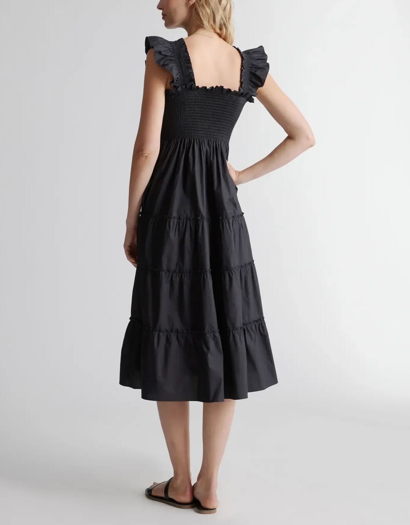 Women's Cotton Smocked Tiered Poplin Midi Dress