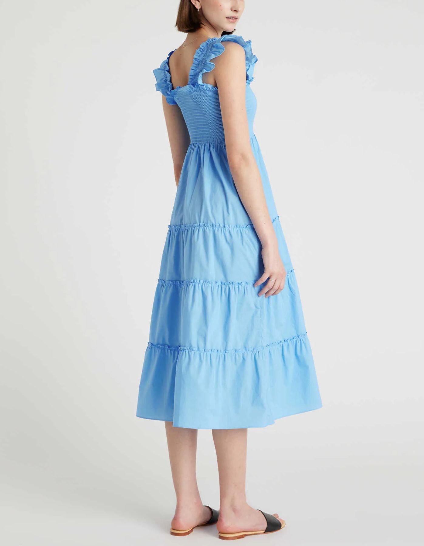Women's Cotton Smocked Tiered Poplin Midi Dress