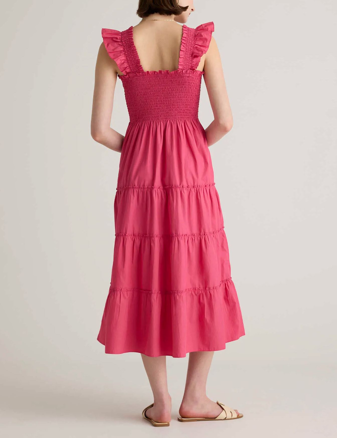 Women's Cotton Smocked Tiered Poplin Midi Dress