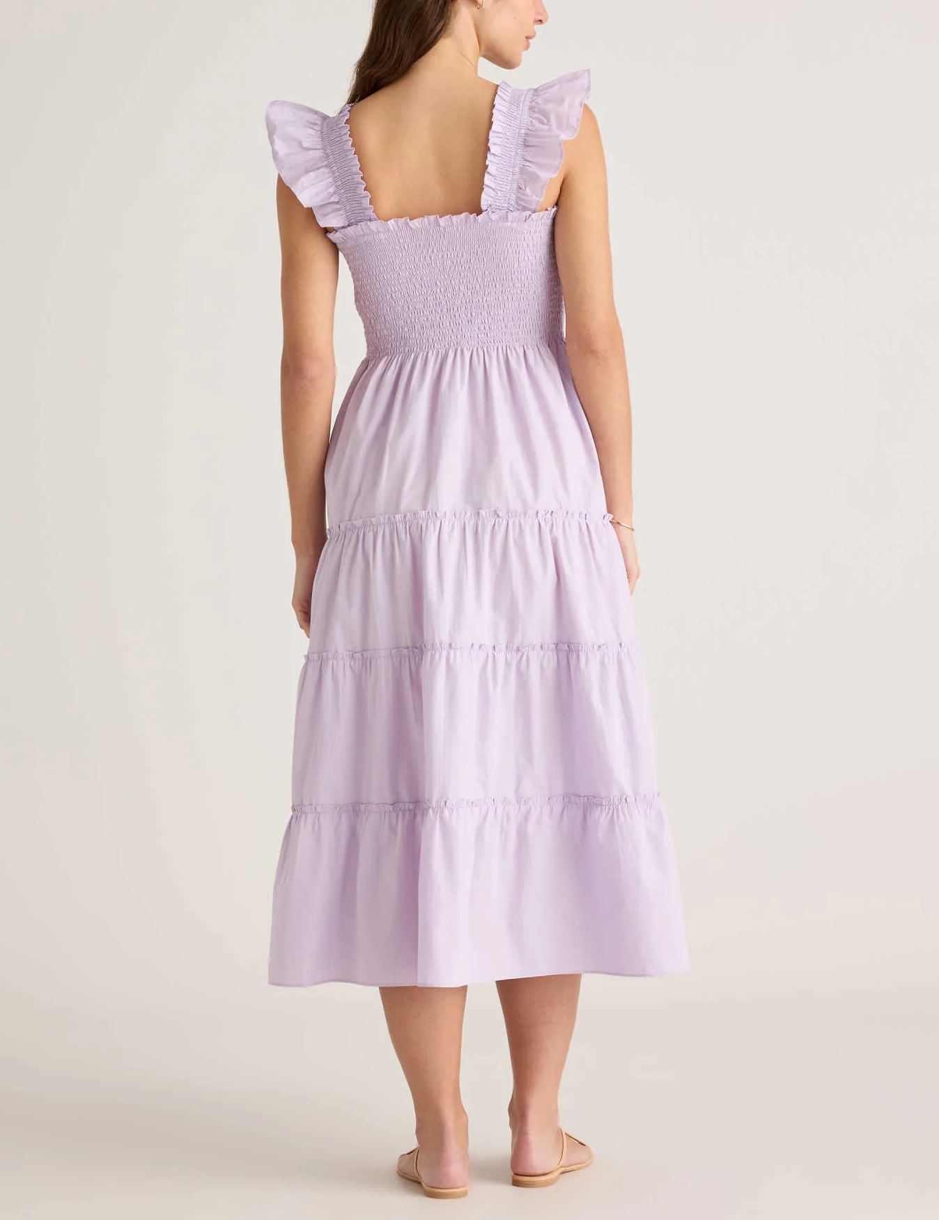 Women's Cotton Smocked Tiered Poplin Midi Dress
