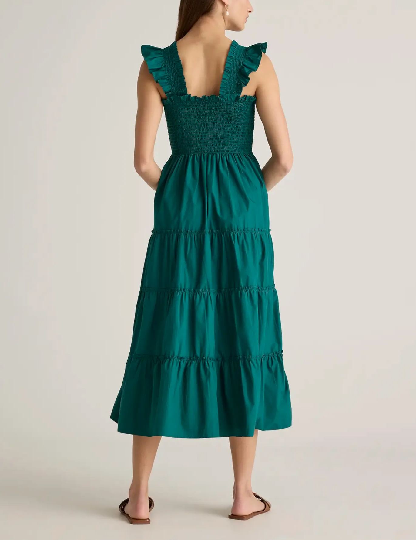 Women's Cotton Smocked Tiered Poplin Midi Dress