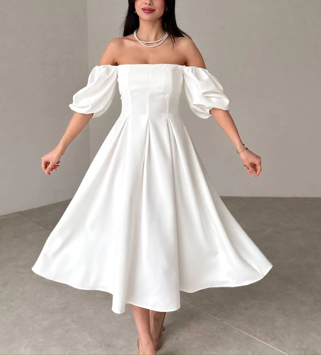 Women's Square Neck Lantern Sleeve Midi Dress