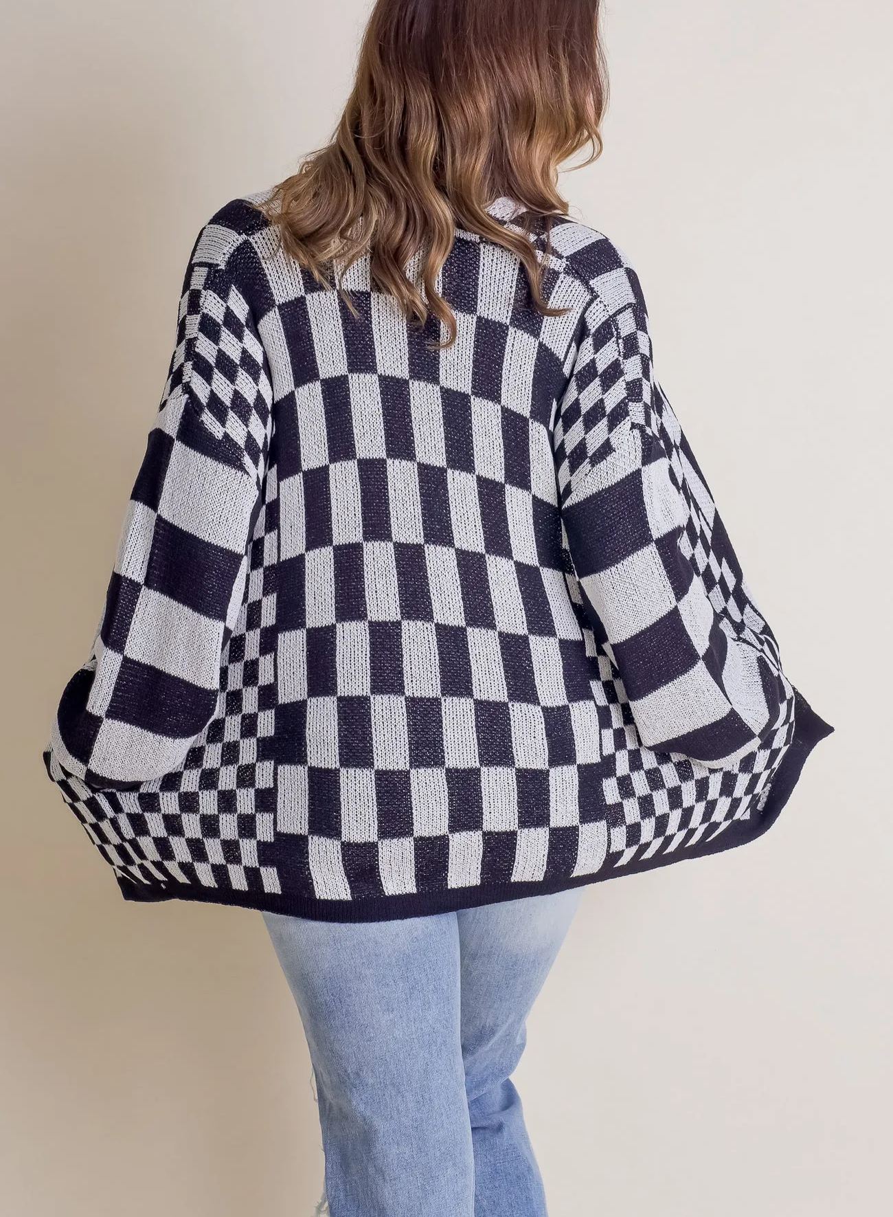 2024 Women's Casual Oversized Open Checkered Cardigan
