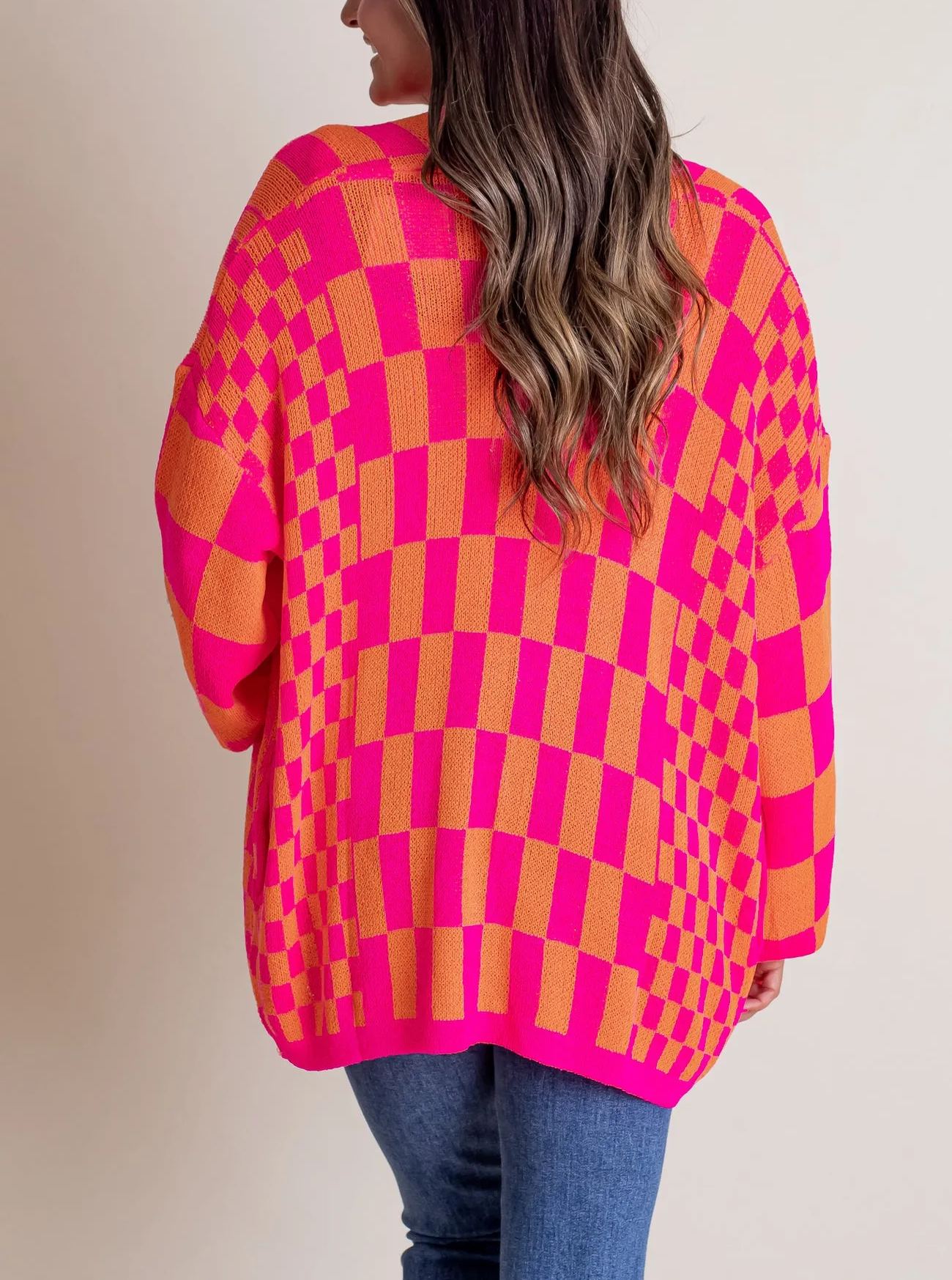 2024 Women's Casual Oversized Open Checkered Cardigan