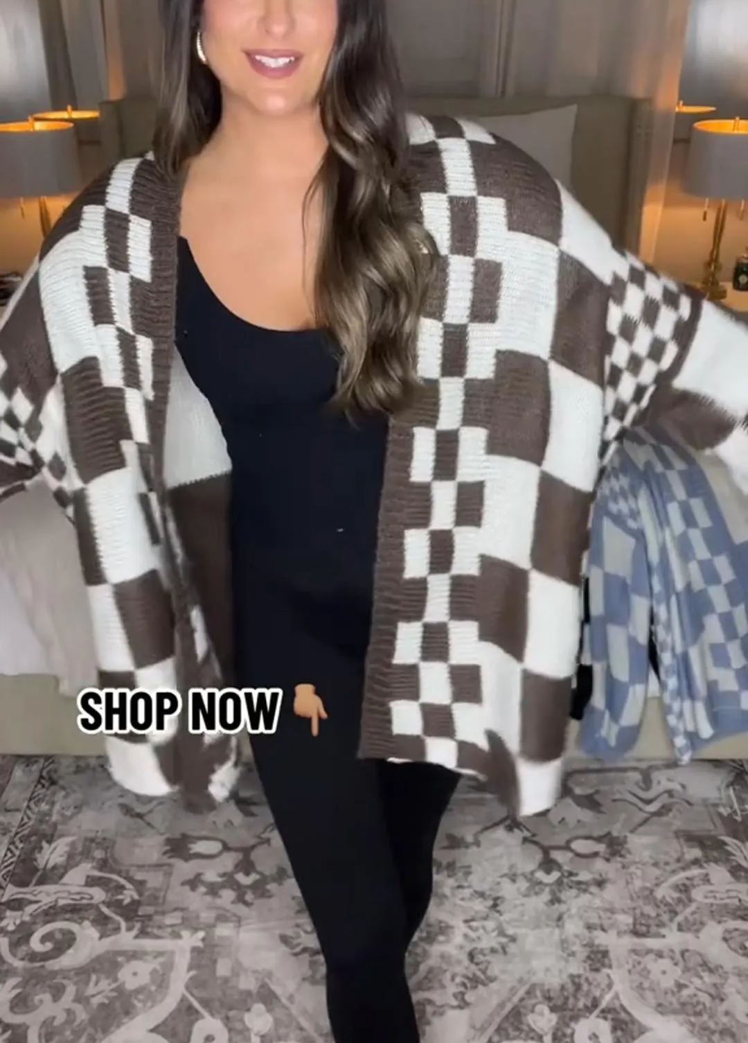 2024 Women's Casual Oversized Open Checkered Cardigan