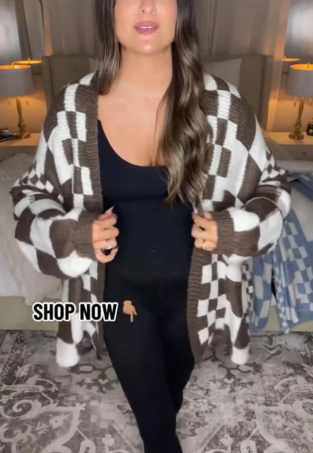 2024 Women's Casual Oversized Open Checkered Cardigan