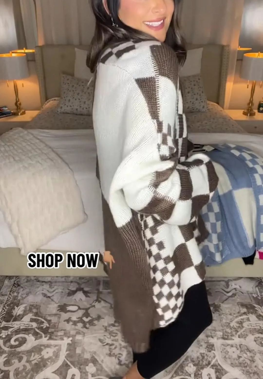 2024 Women's Casual Oversized Open Checkered Cardigan