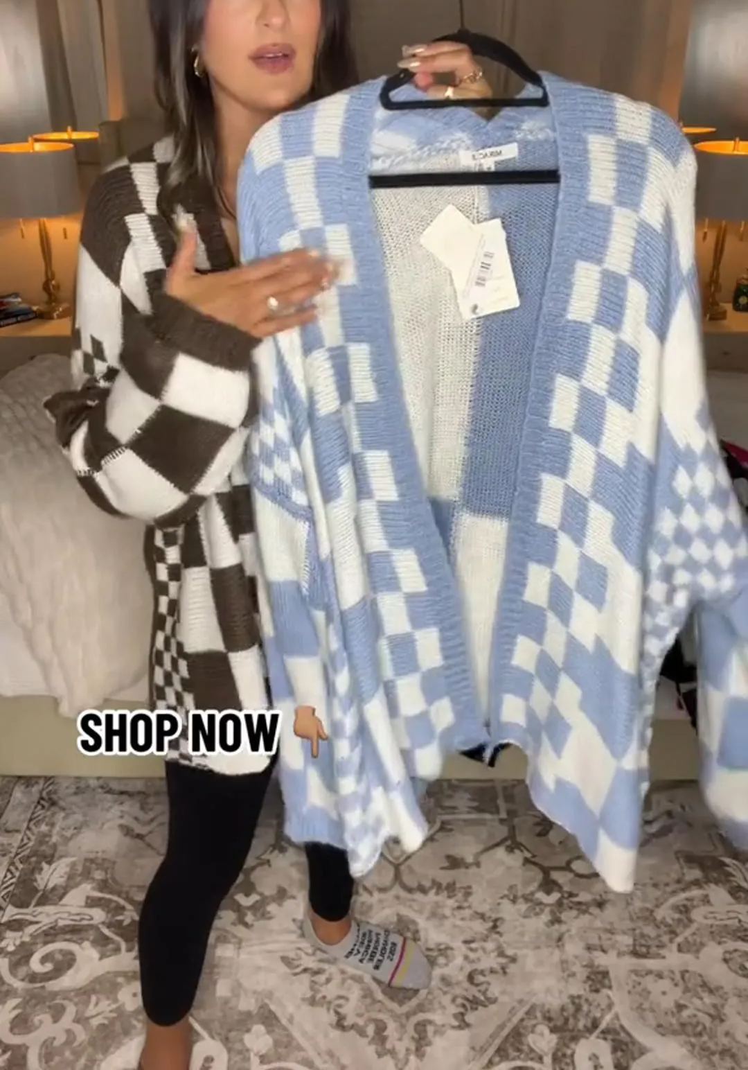 2024 Women's Casual Oversized Open Checkered Cardigan